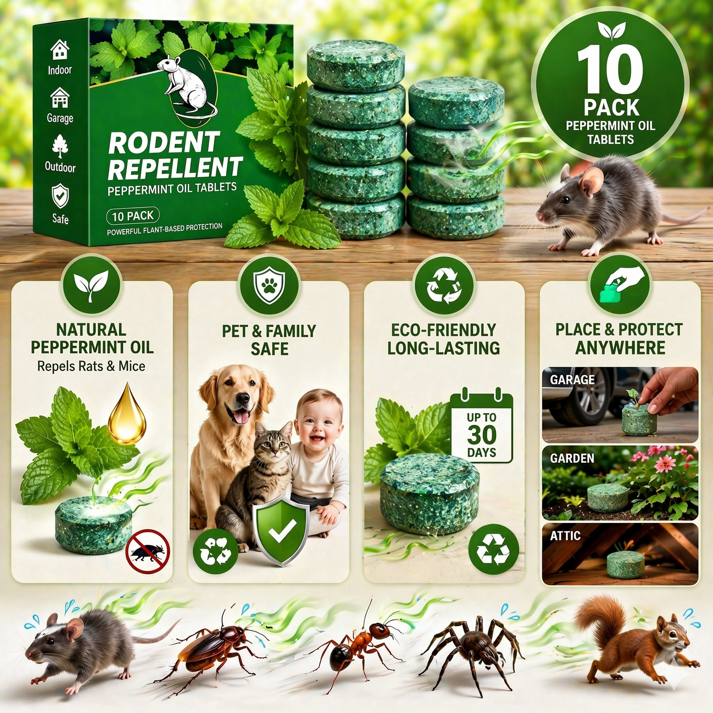 Calverv™ 💥LAST DAY SALE 50%OFF💥🟢 Natural Peppermint Rodent Repellent Tablets – 10 Pack